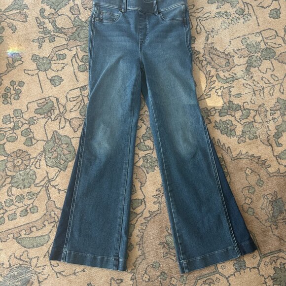 Spanx size M Two Toned Flare Jeans Mixed Indigo Wash Regular Length EUC worn 1X - Picture 3 of 12